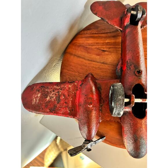 Vintage Cast Iron Red Airplane • Twin Engine • Heavy Antique Style Model Plane - Picture 15 of 16